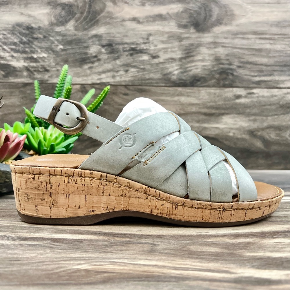 NIB Born Laila Strappy Slingback Wedge Leather Sandal Light Blue 8M 39 - Picture 5 of 13